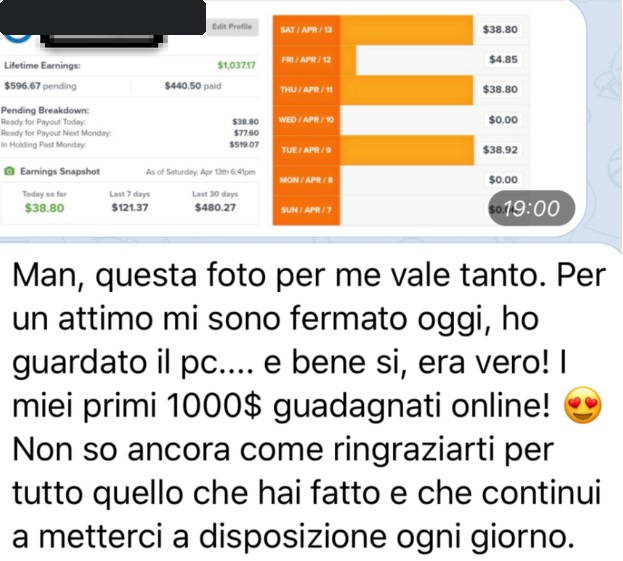 Messaggio anonimizzato di una persona che ha seguito i percorsi di Mirko Sabia 8