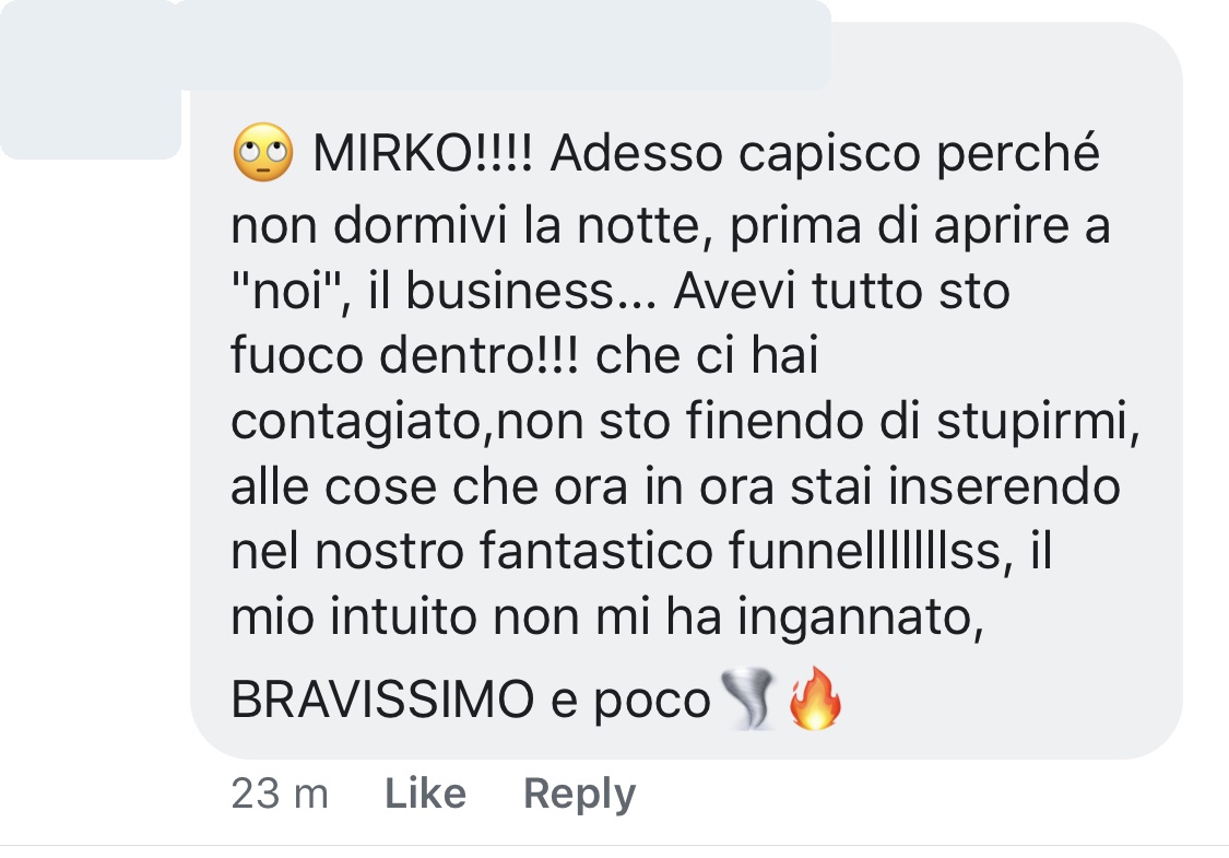 Messaggio anonimizzato di una persona che ha seguito i percorsi di Mirko Sabia 3