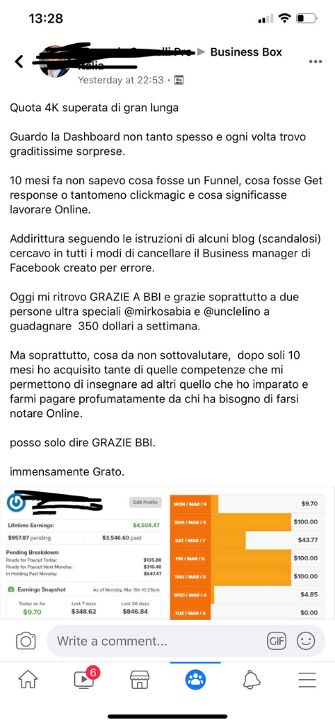 Messaggio anonimizzato di una persona che ha seguito i percorsi di Mirko Sabia 23