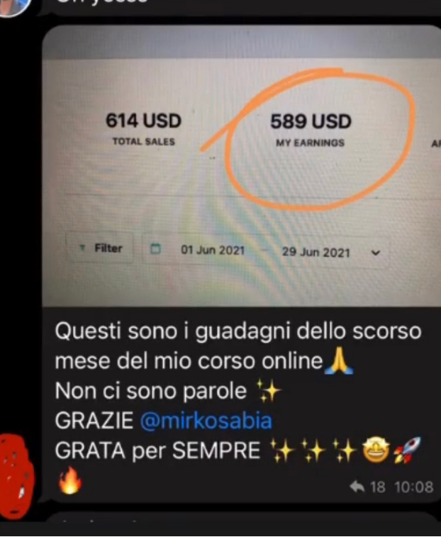 Messaggio anonimizzato di una persona che ha seguito i percorsi di Mirko Sabia 12