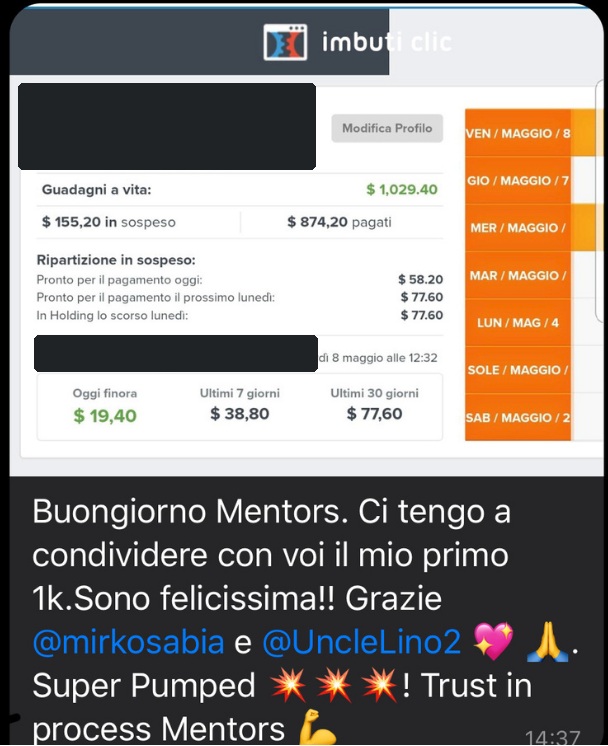 Messaggio anonimizzato di una persona che ha seguito i percorsi di Mirko Sabia 4